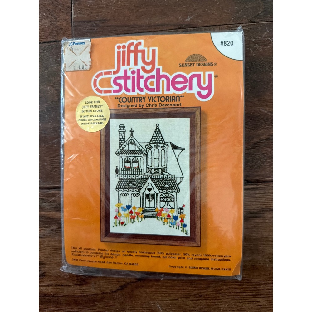 Vintage 1978 Sunset Designs Jiffy Stitchery Country Victorian House Kit 820 DIY